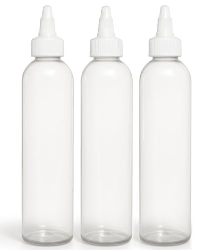 BRIGHTFROM Twist Top Applicator Bottles, 8 OZ Crystal Clear, Squeeze Empty Plastic Bottles, BPA-Free, PET, Refillable, Open/Close Nozzle - Multi Purpose (Pack of 3) - görsel 2