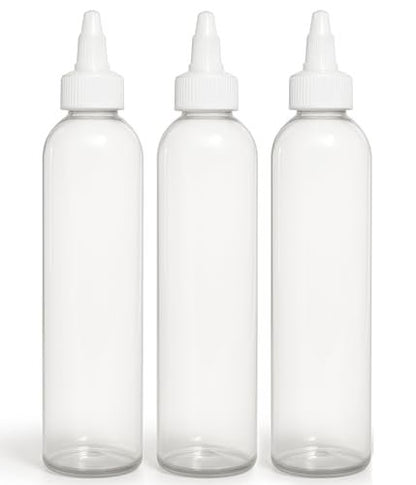 BRIGHTFROM Twist Top Applicator Bottles, 8 OZ Crystal Clear, Squeeze Empty Plastic Bottles, BPA-Free, PET, Refillable, Open/Close Nozzle - Multi Purpose (Pack of 3)