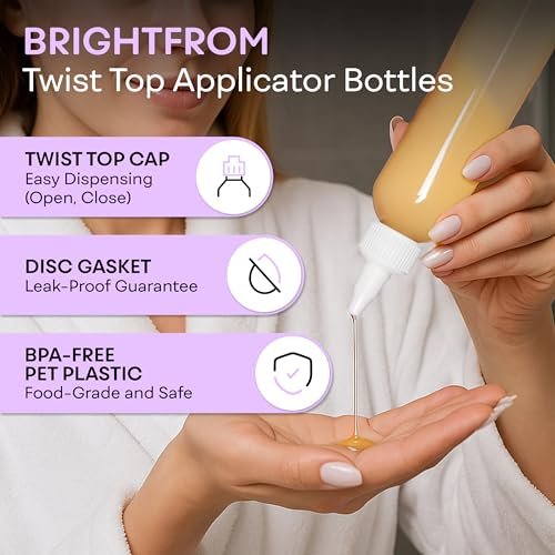 BRIGHTFROM Twist Top Applicator Bottles, 8 OZ Crystal Clear, Squeeze Empty Plastic Bottles, BPA-Free, PET, Refillable, Open/Close Nozzle - Multi Purpose (Pack of 3) - görsel 4