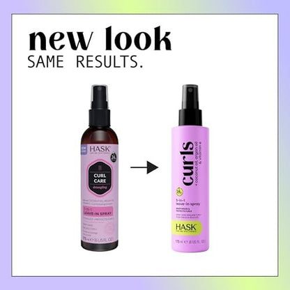 HASK CURL CARE 5-IN-1 Leave-In Spray Conditioner for Curly Hair Types - Vegan, Cruelty Free, Color Safe, Gluten-Free, Sulfate-Free, Paraben-Free (6 Fl Oz)