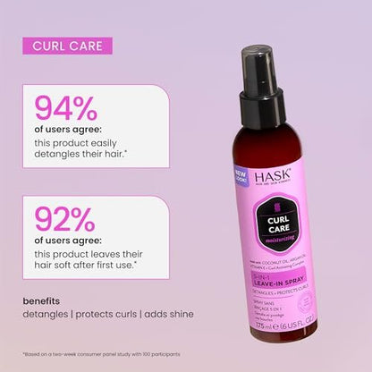 HASK CURL CARE 5-IN-1 Leave-In Spray Conditioner for Curly Hair Types - Vegan, Cruelty Free, Color Safe, Gluten-Free, Sulfate-Free, Paraben-Free (6 Fl Oz)
