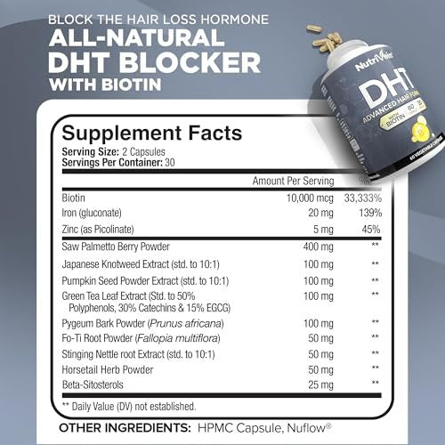 Nutrivein Premium DHT Blocker for Men & Women with Biotin - 60 Capsules, 30-Day Supply Avelisse