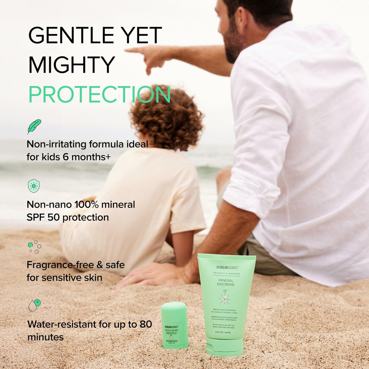 MDSolarSciences Mineral KidCrème SPF 50 – Gentle Broad-Spectrum Kids Sunscreen with Zinc Oxide & Squalane, Water-Resistant, No White Cast, Fragrance-Free (3.4 Fl Oz) Avelisse