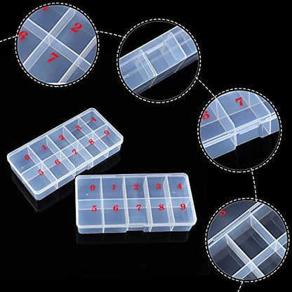 2-Pack White Plastic Nail Tip Storage Box with 10 Compartments - False Nail Organizer for Salon or Home Use