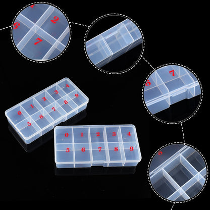 2-Pack White Plastic Nail Tip Storage Box with 10 Compartments - False Nail Organizer for Salon or Home Use