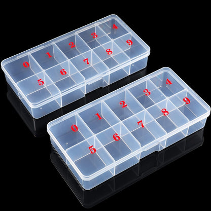 2-Pack White Plastic Nail Tip Storage Box with 10 Compartments - False Nail Organizer for Salon or Home Use