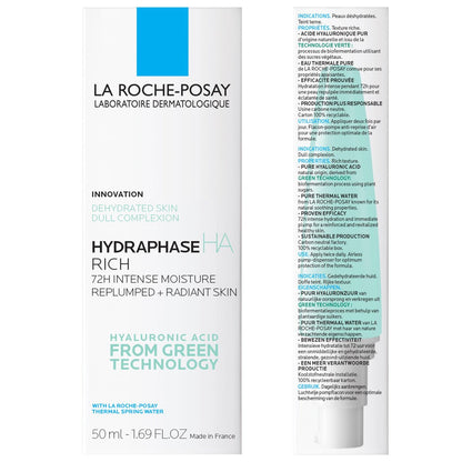 La Roche-Posay Hydraphase HA Rich Moisturizer for Dry Skin - Hyaluronic Acid Face Cream, 72HR Hydration, Oil-Free, Non-Comedogenic, 50 ML (1.69 fl. oz.)