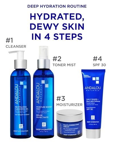 Andalou Naturals Deep Hydration Face Moisturizer Multi-Correcting Cream - Daily Skincare with Hyaluronic Acid, Vegan Collagen & Fruit Stem Cells - Repair Skin Elasticity & Boost Hydration - 1.7 fl oz Avelisse