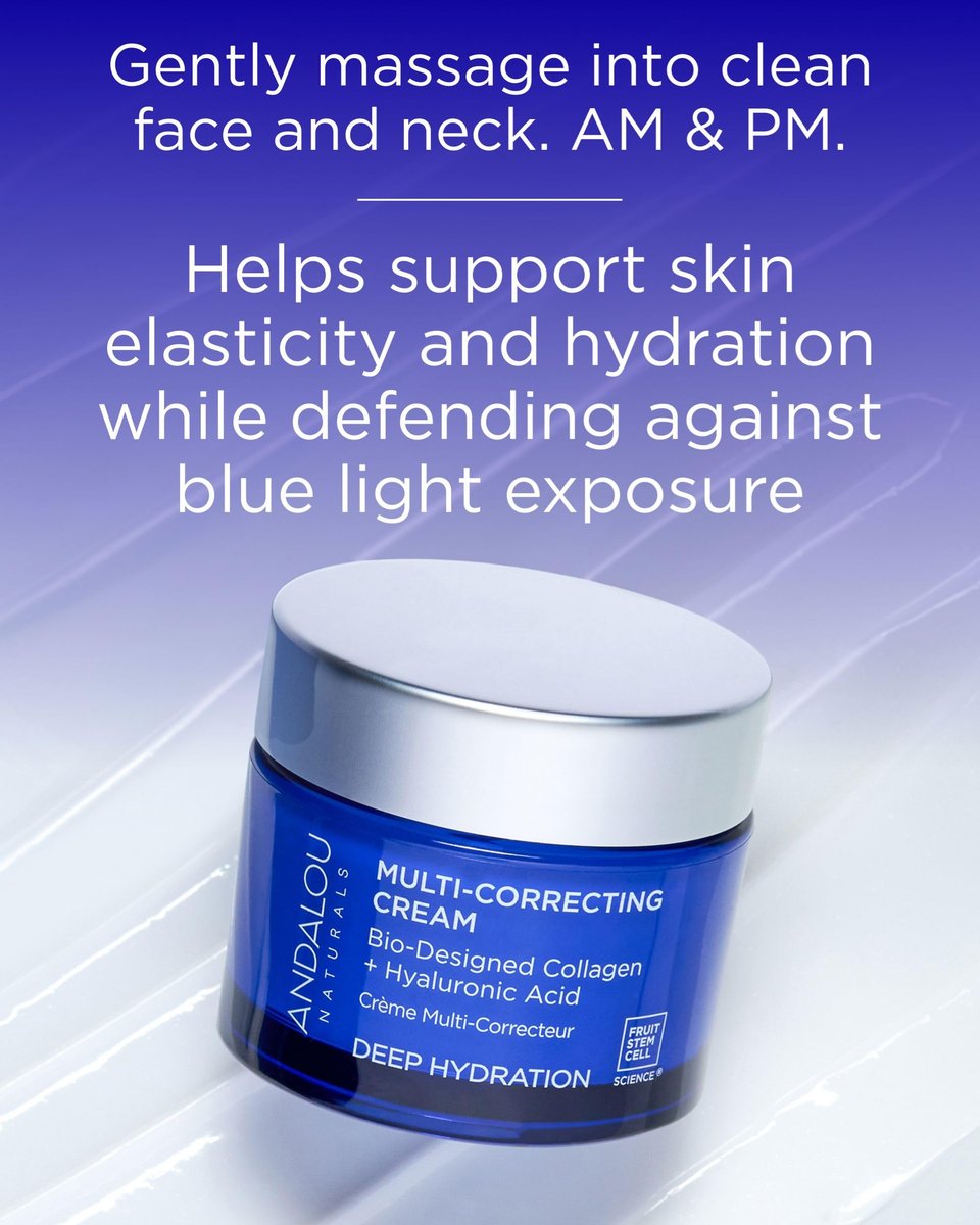 Andalou Naturals Deep Hydration Face Moisturizer Multi-Correcting Cream - Daily Skincare with Hyaluronic Acid, Vegan Collagen & Fruit Stem Cells - Repair Skin Elasticity & Boost Hydration - 1.7 fl oz Avelisse