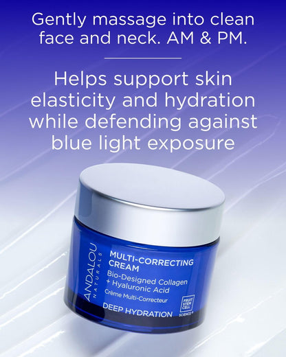 Andalou Naturals Deep Hydration Face Moisturizer Multi-Correcting Cream - Daily Skincare with Hyaluronic Acid, Vegan Collagen & Fruit Stem Cells - Repair Skin Elasticity & Boost Hydration - 1.7 fl oz Avelisse