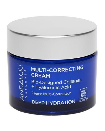 Andalou Naturals Deep Hydration Face Moisturizer Multi-Correcting Cream - Daily Skincare with Hyaluronic Acid, Vegan Collagen & Fruit Stem Cells - Repair Skin Elasticity & Boost Hydration - 1.7 fl oz Avelisse