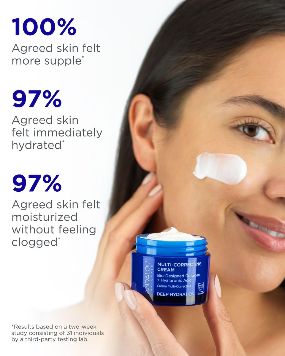 Andalou Naturals Deep Hydration Face Moisturizer Multi-Correcting Cream - Daily Skincare with Hyaluronic Acid, Vegan Collagen & Fruit Stem Cells - Repair Skin Elasticity & Boost Hydration - 1.7 fl oz Avelisse