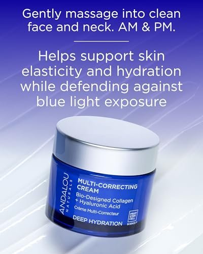 Andalou Naturals Deep Hydration Face Moisturizer Multi-Correcting Cream - Daily Skincare with Hyaluronic Acid, Vegan Collagen & Fruit Stem Cells - Repair Skin Elasticity & Boost Hydration - 1.7 fl oz Avelisse