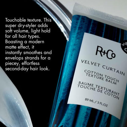 R+Co Velvet Curtain Cotton Touch Texture Balm – Lightweight Styling Balm for Frizz Control, Texture & Volume – Defines Curls & Adds Soft Hold – Hydrates Without Weight – Vegan – 3 oz Avelisse