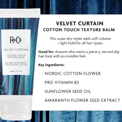 R+Co Velvet Curtain Cotton Touch Texture Balm – Lightweight Styling Balm for Frizz Control, Texture & Volume – Defines Curls & Adds Soft Hold – Hydrates Without Weight – Vegan – 3 oz Avelisse