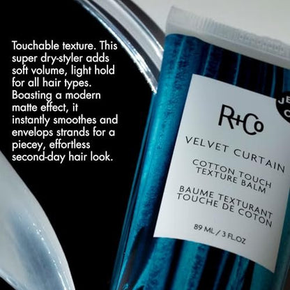 R+Co Velvet Curtain Cotton Touch Texture Balm – Lightweight Styling Balm for Frizz Control, Texture & Volume – Defines Curls & Adds Soft Hold – Hydrates Without Weight – Vegan – 3 oz Avelisse