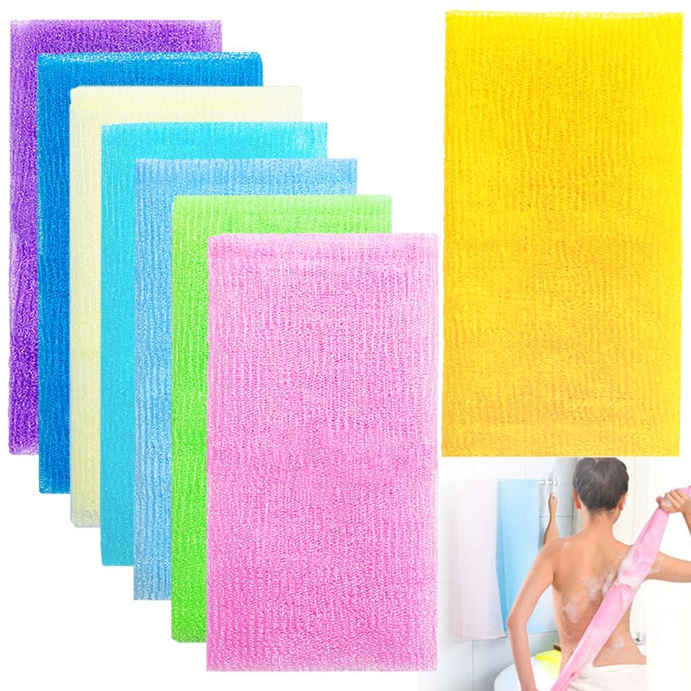 8-Pack 35-Inch Exfoliating Bath Cloth – Nylon Shower Washcloth Body Scrubber Loofah for Women and Men Avelisse