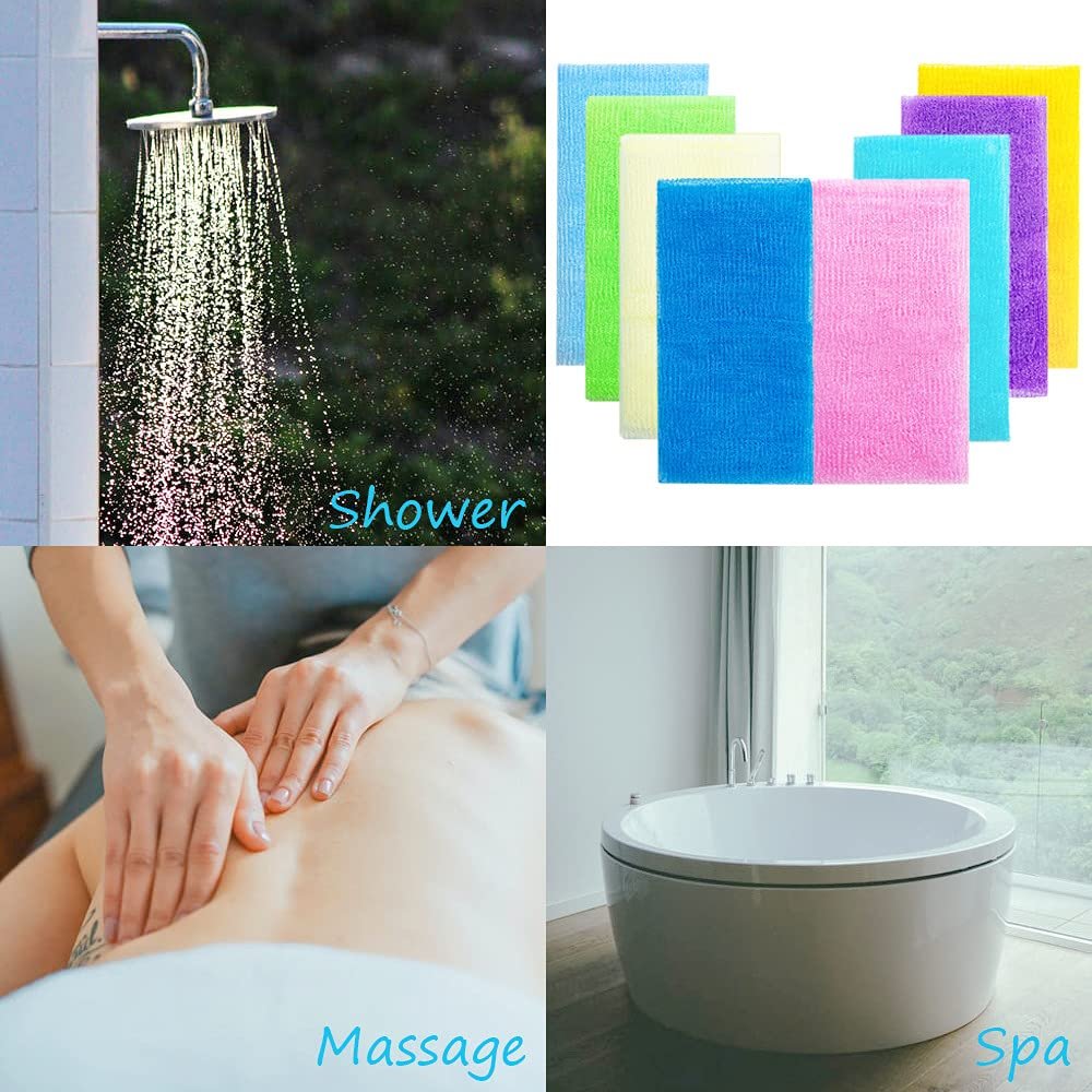 8-Pack 35-Inch Exfoliating Bath Cloth – Nylon Shower Washcloth Body Scrubber Loofah for Women and Men Avelisse