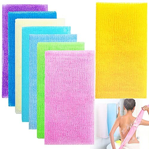 8-Pack 35-Inch Exfoliating Bath Cloth – Nylon Shower Washcloth Body Scrubber Loofah for Women and Men Avelisse