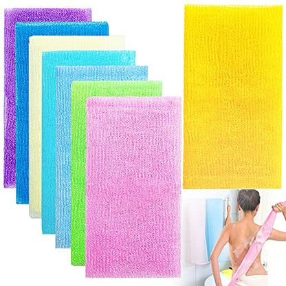 8-Pack 35-Inch Exfoliating Bath Cloth – Nylon Shower Washcloth Body Scrubber Loofah for Women and Men Avelisse
