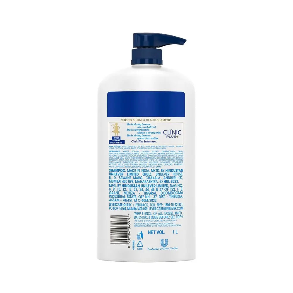 Clinic Plus Strong & Long Shampoo 1 L - With Milk Proteins & Multivitamins for Healthy, Long Hair Avelisse