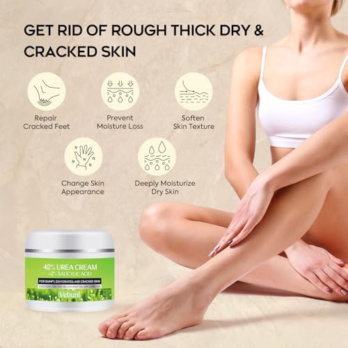 Vebuni Urea Cream 42% + Salicylic Acid - Intensive Callus Remover for Feet, Knees & Elbows, 4 oz - Moisturizes & Softens Dry, Rough Skin - görsel 4