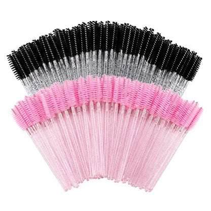 200 Disposable Mascara Wands Spoolies - Pink & Black Eyelash Brushes for Salon, Spa & Personal Use