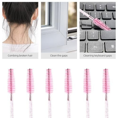 200 Disposable Mascara Wands Spoolies - Pink & Black Eyelash Brushes for Salon, Spa & Personal Use