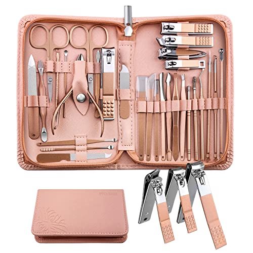 WOAMA 30-in-1 Professional Stainless Steel Manicure and Pedicure Kit for Women - Pink Avelisse