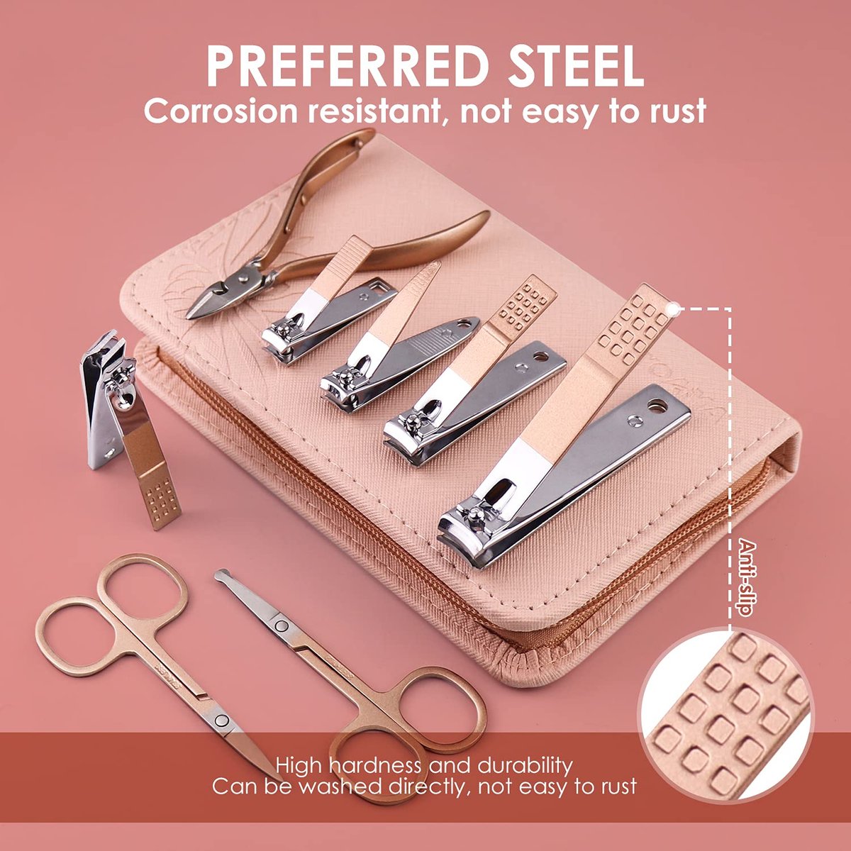 WOAMA 30-in-1 Professional Stainless Steel Manicure and Pedicure Kit for Women - Pink Avelisse