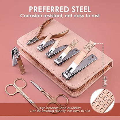 WOAMA 30-in-1 Professional Stainless Steel Manicure and Pedicure Kit for Women - Pink Avelisse