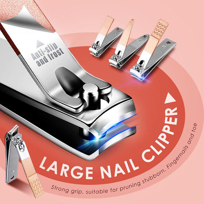 WOAMA 30-in-1 Professional Stainless Steel Manicure and Pedicure Kit for Women - Pink Avelisse