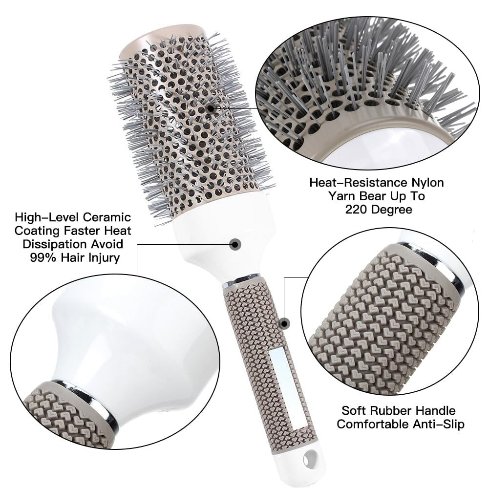 Aozzy Round Brush Set for Blow Drying - Boar Bristle Vented Curved Hair Brush with Thermal Ceramic & Ionic Tech for Frizz Reduction, Smooth & Shiny Hair Avelisse