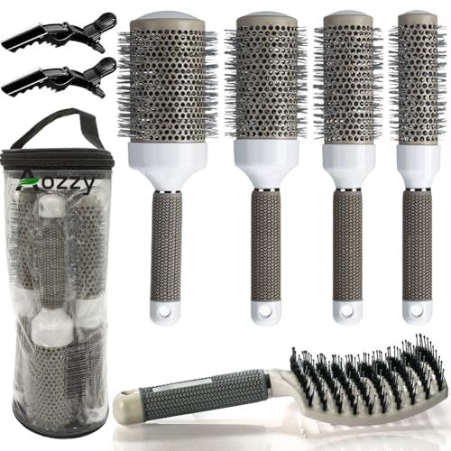 Aozzy Round Brush Set for Blow Drying - Boar Bristle Vented Curved Hair Brush with Thermal Ceramic & Ionic Tech for Frizz Reduction, Smooth & Shiny Hair Avelisse