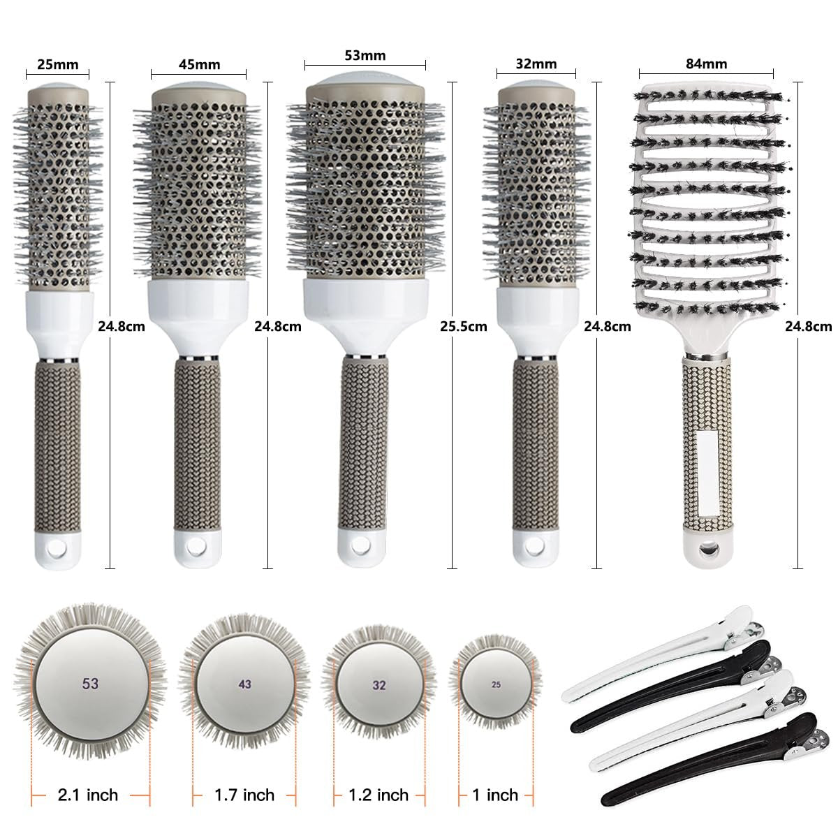Aozzy Round Brush Set for Blow Drying - Boar Bristle Vented Curved Hair Brush with Thermal Ceramic & Ionic Tech for Frizz Reduction, Smooth & Shiny Hair Avelisse