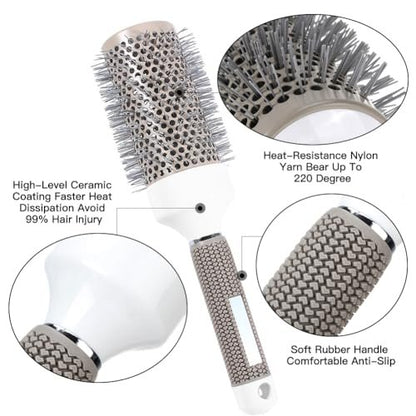 Aozzy Round Brush Set for Blow Drying - Boar Bristle Vented Curved Hair Brush with Thermal Ceramic & Ionic Tech for Frizz Reduction, Smooth & Shiny Hair Avelisse