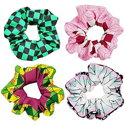 4 Pcs Anime Hair Scrunchies - Elastic Ponytail Holders for Adults, Cosplay Hair Ties
