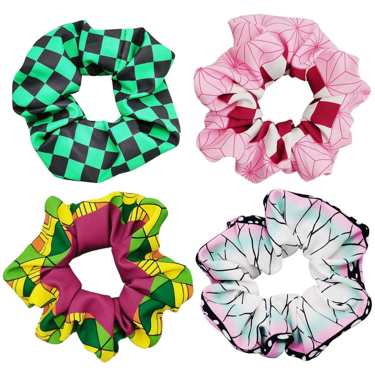 4 Pcs Anime Hair Scrunchies - Elastic Ponytail Holders for Adults, Cosplay Hair Ties - görsel 1