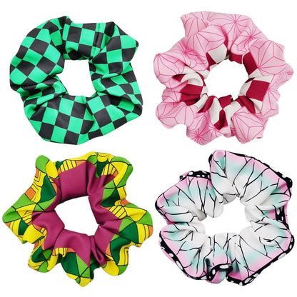 4 Pcs Anime Hair Scrunchies - Elastic Ponytail Holders for Adults, Cosplay Hair Ties