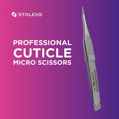 Staleks Pro EXPERT 90 Cuticle Micro Scissors – Miniature Blades – Straight Handle – Stainless Steel – Professional Manicure Tool Avelisse
