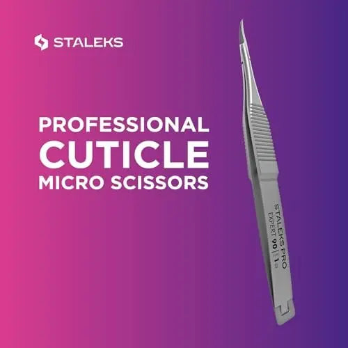 Staleks Pro EXPERT 90 Cuticle Micro Scissors – Miniature Blades – Straight Handle – Stainless Steel – Professional Manicure Tool Avelisse