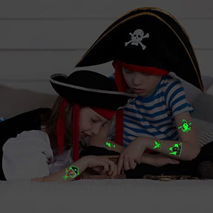 PARTYWIND 34 Styles Pirate Birthday Party Supplies - Glow & Metallic Glitter Temporary Tattoos for Kids Party Favors, Decorations, and Games for Boys and Girls Avelisse