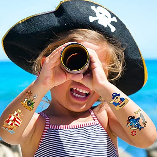 PARTYWIND 34 Styles Pirate Birthday Party Supplies - Glow & Metallic Glitter Temporary Tattoos for Kids Party Favors, Decorations, and Games for Boys and Girls Avelisse