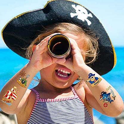 PARTYWIND 34 Styles Pirate Birthday Party Supplies - Glow & Metallic Glitter Temporary Tattoos for Kids Party Favors, Decorations, and Games for Boys and Girls Avelisse