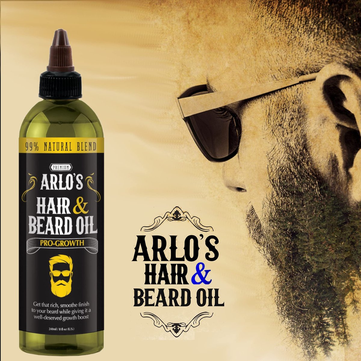 Arlo's Pro-Growth Hair and Beard Oil 8 oz - Stimulating Blend for Fuller Beard and Hair - görsel 11