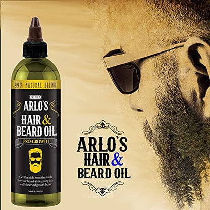 Arlo's Pro-Growth Hair and Beard Oil 8 oz - Stimulating Blend for Fuller Beard and Hair