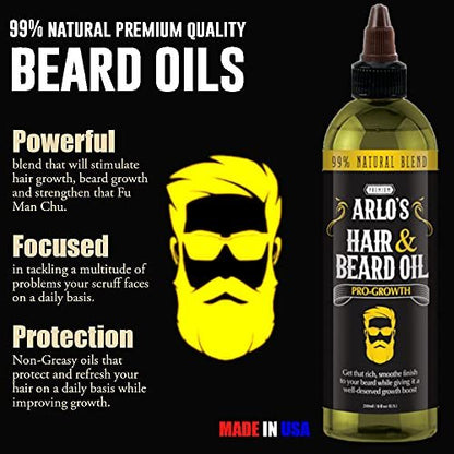 Arlo's Pro-Growth Hair and Beard Oil 8 oz - Stimulating Blend for Fuller Beard and Hair