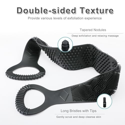 FREATECH Silicone Back Scrubber for Shower - 36" Dual-Sided Back Washer Exfoliator Strap for Men and Women - Easy to Clean, Black Avelisse