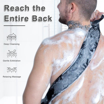 FREATECH Silicone Back Scrubber for Shower - 36" Dual-Sided Back Washer Exfoliator Strap for Men and Women - Easy to Clean, Black Avelisse