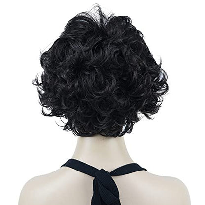 Lydell 8" Short Curly Women Wigs – Soft Shaggy Layered Classic Cap Full Synthetic Wig (Dark Brown)
